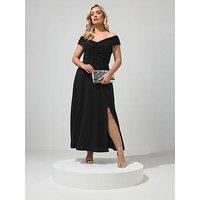 Yours Curve Ity Gathered Bardot Maxi Dress - Black