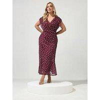 Yours Curve Polkadot Godet Wrap Dress - Purple