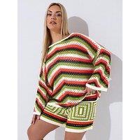 Yours Curve Zig Zag Print Crochet Shirt