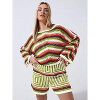 Yours Curve Zig Zag Print Crochet Short - Black