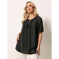 Yours Curve Notch Neck Embroidered Blouse - Black
