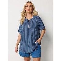Yours Curve Notchneck Embroidered Blouse - Black