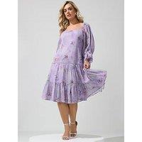 Yours Curve Floral Cold Shoulder Dress - Purple