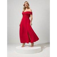 Yours Curve Lightly Gathered Bardot Maxi Dress - Red