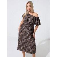 Yours Curve Leopard Frill Dress - Brown