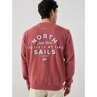 North Sails Washed Back Graphic Crew Sweatshirt - Red