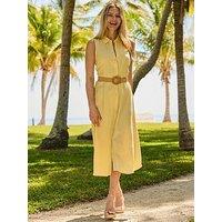 Sosandar Linen Blend Rattan Belted Shirt Dress - Yellow