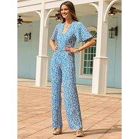 Sosandar Geometric Spot Print Belted Jumpsuit - Blue