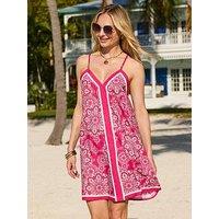 Sosandar Scarf Print Hanky Hem Beach Dress - Pink