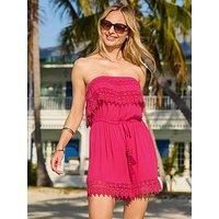 Sosandar Lace Insert Bandeau Beach Playsuit - Pink