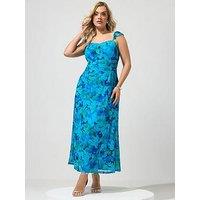 Yours Curve Abstract Keyhole Ruffle Cami Dress - Blue
