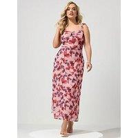 Yours Curve Floral Keyhole Ruffle Cami Dress - Pink