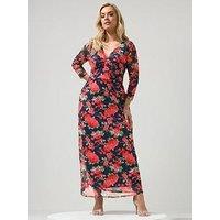 Yours Curve Floral Mesh Knot Dress - Navy