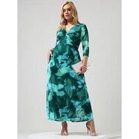 Yours Curve Abstract Mesh Knot Dress - Green