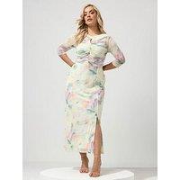 Yours Curve Abstract Keyhole Dress - Cream