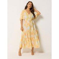 Yours Curve Floral Tie Dress - Yellow