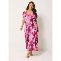 Yours Curve Floral Angel Sleeve Dress - Pink