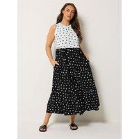 Yours Curve Polkadot Tiered Sleeveless Dress