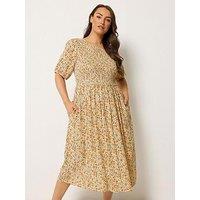 Yours Curve Shirred Puff Sleeve Midaxi Dress