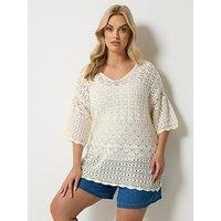 Yours Curve Crochet Tunic Jumper - Cream