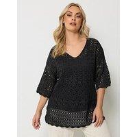 Yours Curve Crochet Tunic Jumper - Black