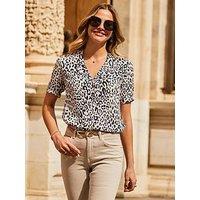 Sosandar Animal Print Short Sleeve Shirt - Multi