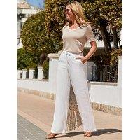 Sosandar Linen Blend Wide Leg Trouser - White