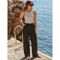 Sosandar Linen Blend Wide Leg Trousers - Black