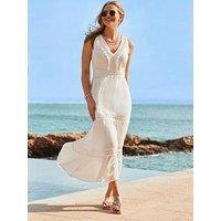Sosandar Crochet Trim Fit & Flare Summer Dress - White