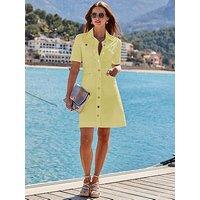 Sosandar Fit & Flare Denim Dress With Pockets - Yellow