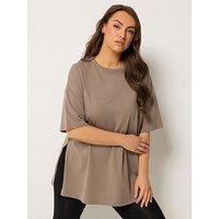 Yours Curve Relaxed Side Split Longline T-Shirt - Brown