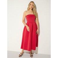 Long Tall Sally Pleat Bardot Dress - Red