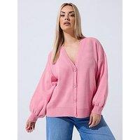 Yours Curve Balloon Sleeve Cardigan - Pink