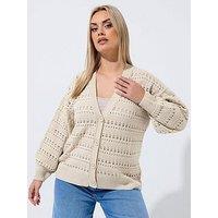 Yours Curve Crochet Balloon Sleeve Cardigan - Cream