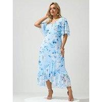 Yours Curve Floral Mesh Wrap Ruffle Dress