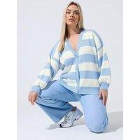 Yours Curve Stripe Balloon Cardigan - Blue