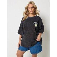 Yours Curve Placement Boxy Acid Wash T-Shirt - Black