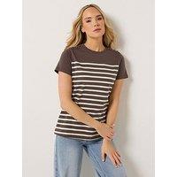 Long Tall Sally Stripe Button Shoulder T-Shirt - Black