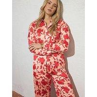Long Tall Sally Floral Satin Shirt - Red/Pink
