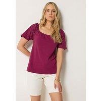 Long Tall Sally Square Neck Broidery Sleeve Top - Berry