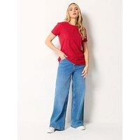 Long Tall Sally Square Neck Broidery Front T-Shirt - Red