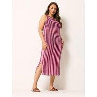 Yours Curve Knitted Striped Midi Dress - Pink