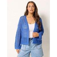 Yours Curve Tape Yarn Chunky Cardigan - Blue