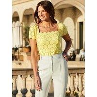 Sosandar Premium Lace Detail Top - Yellow