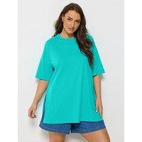 Yours Curve Relaxed Side Split Longline T-Shirt - Blue