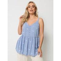 Yours Curve Embroidered Cami - Blue