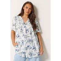 Yours Curve Floral Notch Neck Blouse - White