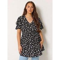 Yours Curve Daisy Print Flutter Sleeve Top