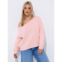 Yours Curve Off Shoulder Knit Jumper - Pink