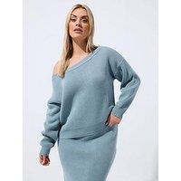 Yours Curve Off Shoulder Knit Jumper - Blue